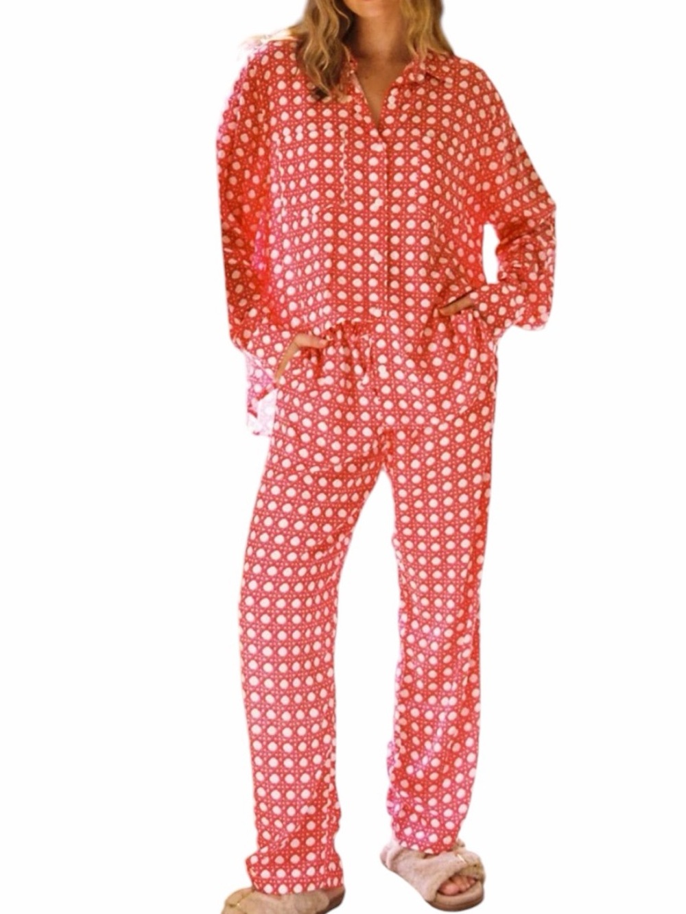 Piyama "Marlon" Long Sleep Set in Raspberry Pink Rattan Print S